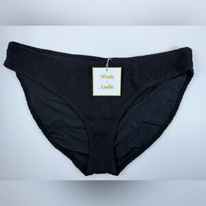 NWT Mindy Kaling x Andie Swim Black Textured The Bikini Bottom Size XL